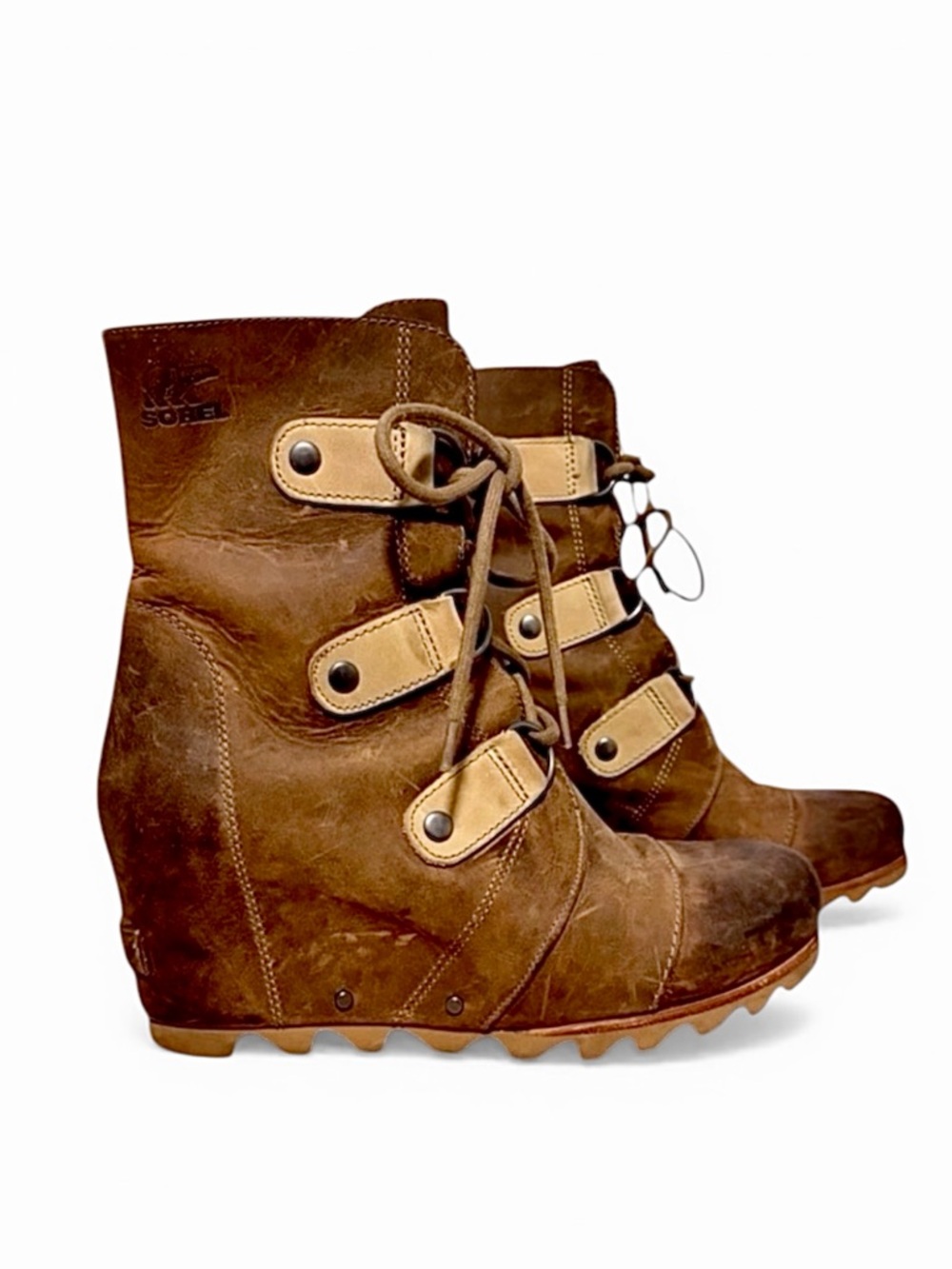 Sorel - Joan of Arctic - Wedge Mid Boots -  Distressed Brown Leather - Sz. 8.5